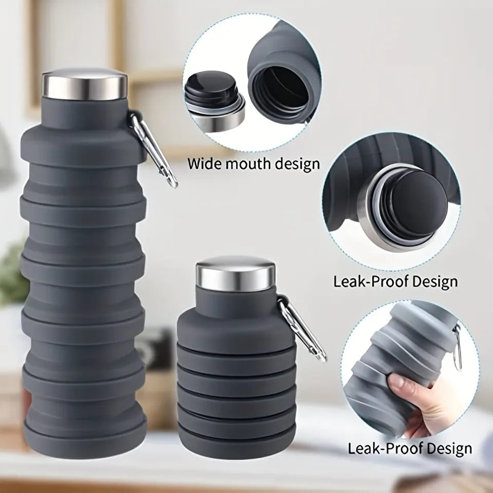 1pc Collapsible Water Bottle, Reuseable BPA Free Silicone Foldable Bottles Portable