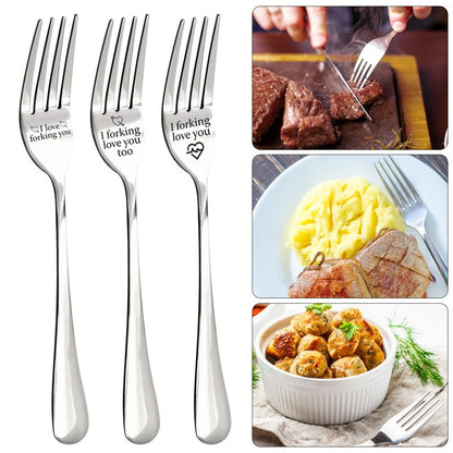 Engraved Fork and Spoons - Gift For Husband Wife And Family Stainless Steel - Print Forks Spoons