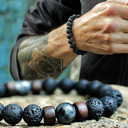 Mens Beaded Bracelets Lava Rock Stone Beads Bracelet