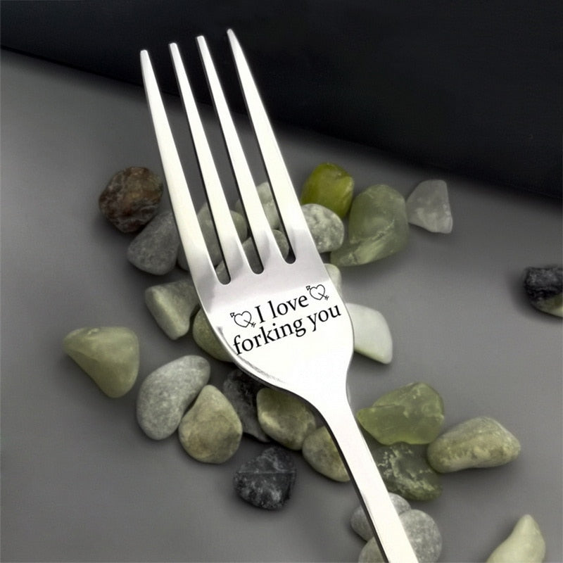 Engraved Fork and Spoons - Gift For Husband Wife And Family Stainless Steel - Print Forks Spoons