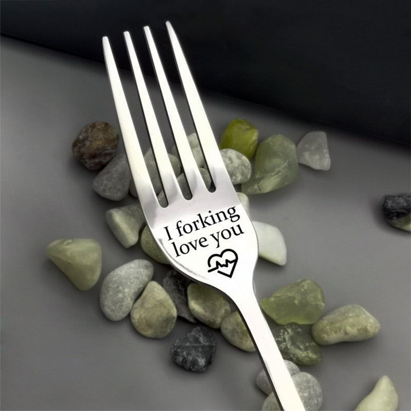 Engraved Fork and Spoons - Gift For Husband Wife And Family Stainless Steel - Print Forks Spoons