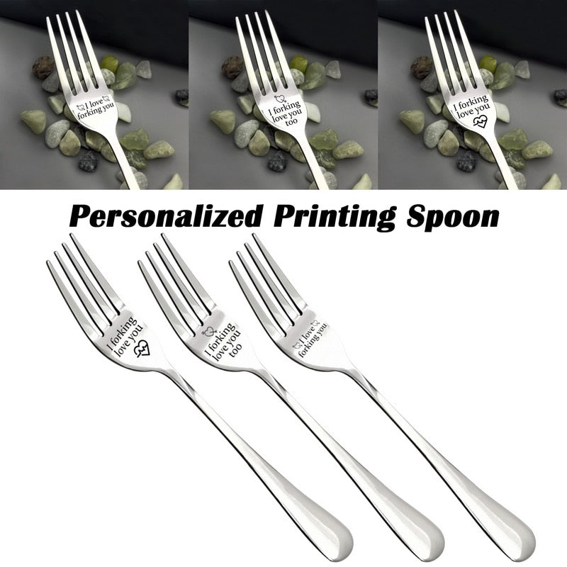 Engraved Fork and Spoons - Gift For Husband Wife And Family Stainless Steel - Print Forks Spoons