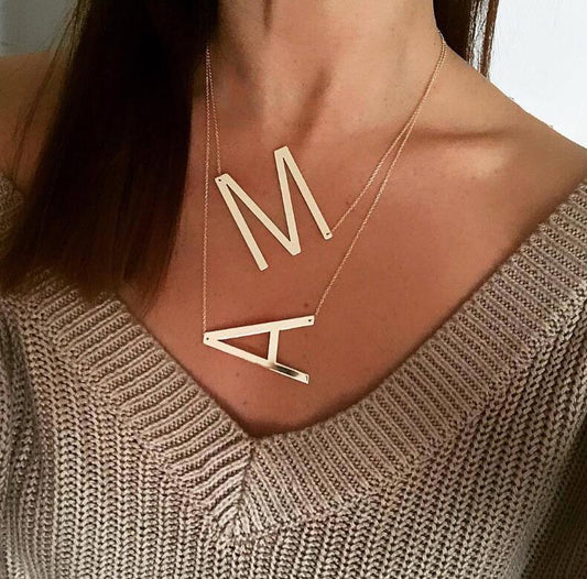 Monogram Letter Necklace Jewelry Big Letter Necklace A-Z Silver or Gold