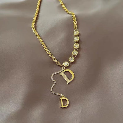 Fashionable Designer style CZ Letter Pendant Necklace