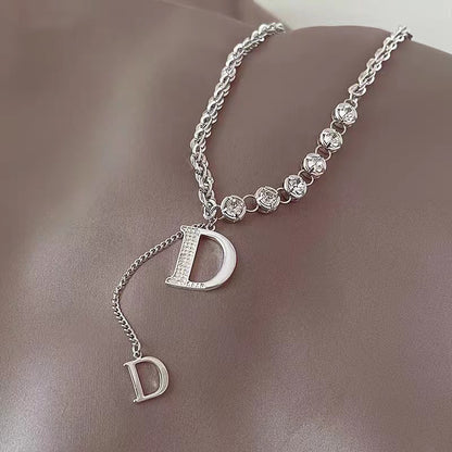 Fashionable Designer style CZ Letter Pendant Necklace